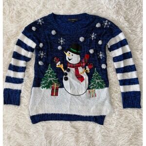 United States Sweaters Ugly Christmas‎ Sweater Snowman Stripes Blue Size Small